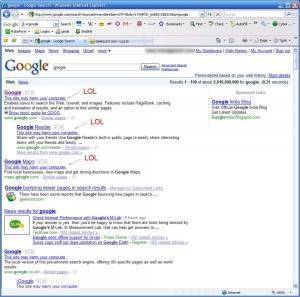 Google Search Result Page with warning